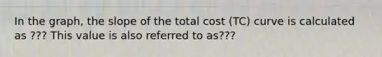 In the graph, the slope of the total cost (TC) curve is calculated as ??? This value is also referred to as???