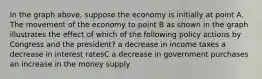 In the graph above, suppose the economy is initially at point A. The movement of the economy to point B as shown in the graph illustrates the effect of which of the following policy actions by Congress and the president? a decrease in income taxes a decrease in interest ratesC a decrease in government purchases an increase in the money supply