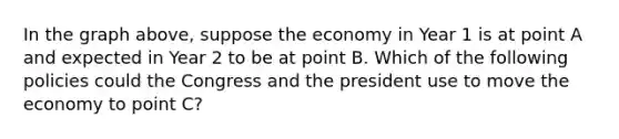 In the graph above, suppose the economy in Year 1 is at point A and expected in Year 2 to be at point B. Which of the following policies could the Congress and the president use to move the economy to point C?