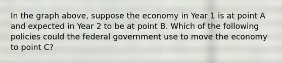 In the graph above, suppose the economy in Year 1 is at point A and expected in Year 2 to be at point B. Which of the following policies could the federal government use to move the economy to point C?