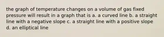 the graph of temperature changes on a volume of gas fixed pressure will result in a graph that is a. a curved line b. a straight line with a negative slope c. a straight line with a positive slope d. an elliptical line