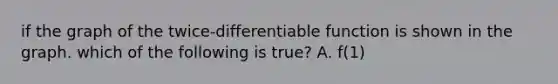 if the graph of the twice-differentiable function is shown in the graph. which of the following is true? A. f(1)<f'(1)<f"(1) B. f(1)<f"(1)<f'(1) C. f'(1)<f(1)<f"(1) D. f"(1)<f(1)<f'(1) E. f"(1)<f'(1)<f(1)