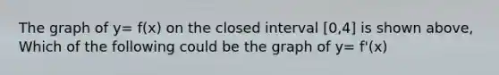 The graph of y= f(x) on the closed interval [0,4] is shown above, Which of the following could be the graph of y= f'(x)