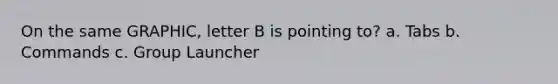 On the same GRAPHIC, letter B is pointing to? a. Tabs b. Commands c. Group Launcher