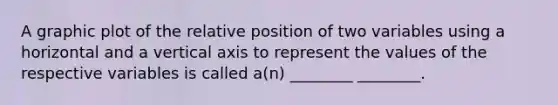 A graphic plot of the relative position of two variables using a horizontal and a vertical axis to represent the values of the respective variables is called a(n) ________ ________.