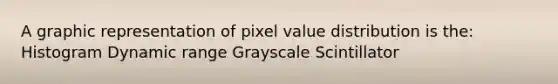 A graphic representation of pixel value distribution is the: Histogram Dynamic range Grayscale Scintillator