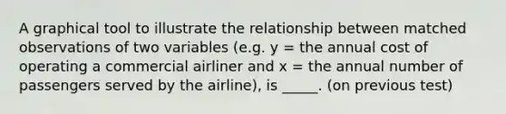 A graphical tool to illustrate the relationship between matched observations of two variables (e.g. y = the annual cost of operating a commercial airliner and x = the annual number of passengers served by the airline), is _____. (on previous test)