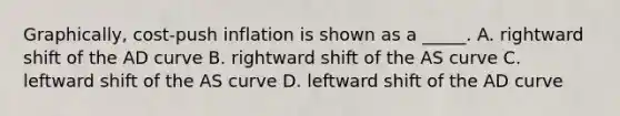 Graphically, cost-push inflation is shown as a _____. A. rightward shift of the AD curve B. rightward shift of the AS curve C. leftward shift of the AS curve D. leftward shift of the AD curve