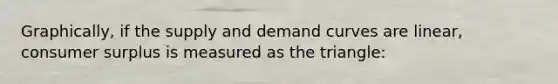Graphically, if the supply and demand curves are linear, consumer surplus is measured as the triangle: