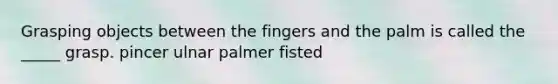 Grasping objects between the fingers and the palm is called the _____ grasp. pincer ulnar palmer fisted