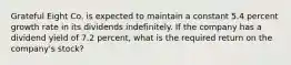 Grateful Eight Co. is expected to maintain a constant 5.4 percent growth rate in its dividends indefinitely. If the company has a dividend yield of 7.2 percent, what is the required return on the company's stock?