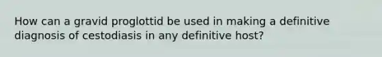 How can a gravid proglottid be used in making a definitive diagnosis of cestodiasis in any definitive host?