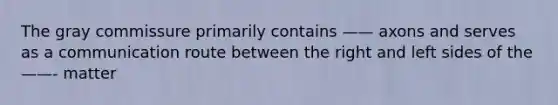 The gray commissure primarily contains —— axons and serves as a communication route between the right and left sides of the ——- matter