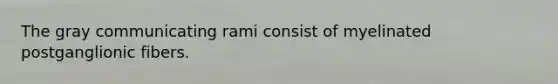 The gray communicating rami consist of myelinated postganglionic fibers.