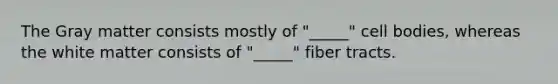 The Gray matter consists mostly of "_____" cell bodies, whereas the white matter consists of "_____" fiber tracts.