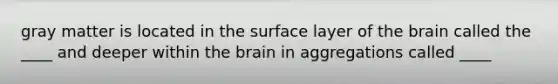 gray matter is located in the surface layer of the brain called the ____ and deeper within the brain in aggregations called ____