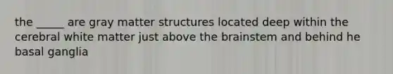 the _____ are gray matter structures located deep within the cerebral white matter just above the brainstem and behind he basal ganglia