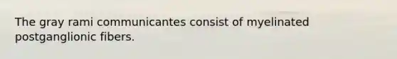 The gray rami communicantes consist of myelinated postganglionic fibers.
