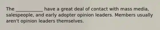 The ____________ have a great deal of contact with mass media, salespeople, and early adopter opinion leaders. Members usually aren't opinion leaders themselves.