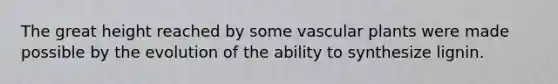 The great height reached by some vascular plants were made possible by the evolution of the ability to synthesize lignin.
