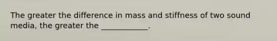 The greater the difference in mass and stiffness of two sound media, the greater the ____________.