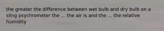 the greater the difference between wet bulb and dry bulb on a sling psychrometer the ... the air is and the ... the relative humidity