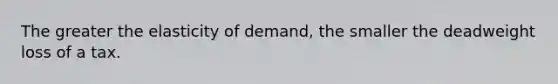 The greater the elasticity of demand, the smaller the deadweight loss of a tax.