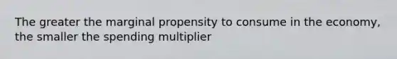 The greater the marginal propensity to consume in the economy, the smaller the spending multiplier