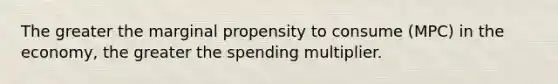 The greater the marginal propensity to consume (MPC) in the economy, the greater the spending multiplier.