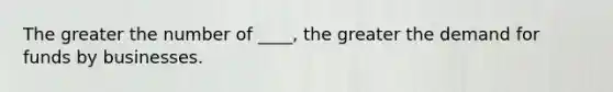 The greater the number of ____, the greater the demand for funds by businesses.