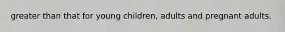 greater than that for young children, adults and pregnant adults.