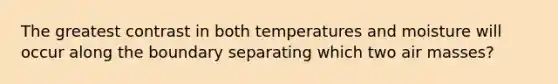 The greatest contrast in both temperatures and moisture will occur along the boundary separating which two air masses?