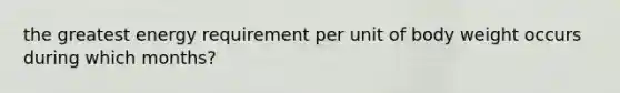 the greatest energy requirement per unit of body weight occurs during which months?