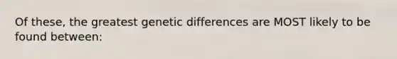 Of these, the greatest genetic differences are MOST likely to be found between: