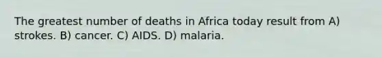 The greatest number of deaths in Africa today result from A) strokes. B) cancer. C) AIDS. D) malaria.