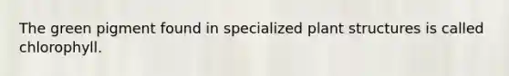 The green pigment found in specialized plant structures is called chlorophyll.