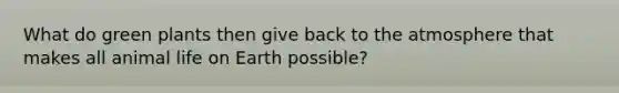 What do green plants then give back to the atmosphere that makes all animal life on Earth possible?