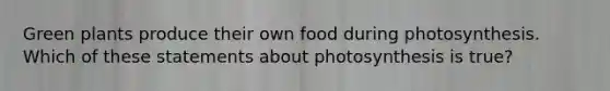 Green plants produce their own food during photosynthesis. Which of these statements about photosynthesis is true?