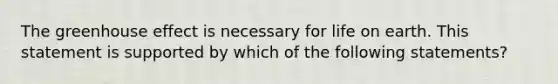 The greenhouse effect is necessary for life on earth. This statement is supported by which of the following statements?