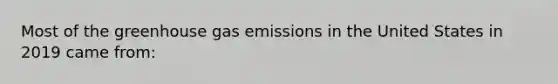 Most of the greenhouse gas emissions in the United States in 2019 came from: