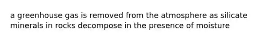 a greenhouse gas is removed from the atmosphere as silicate minerals in rocks decompose in the presence of moisture
