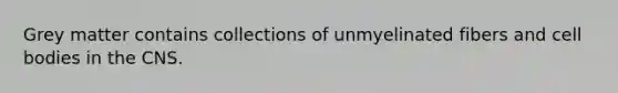 Grey matter contains collections of unmyelinated fibers and cell bodies in the CNS.