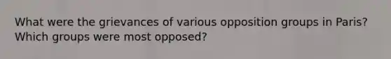 What were the grievances of various opposition groups in Paris? Which groups were most opposed?