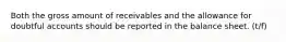 Both the gross amount of receivables and the allowance for doubtful accounts should be reported in the balance sheet. (t/f)