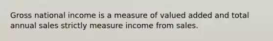 Gross national income is a measure of valued added and total annual sales strictly measure income from sales.