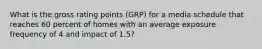 What is the gross rating points (GRP) for a media schedule that reaches 60 percent of homes with an average exposure frequency of 4 and impact of 1.5?