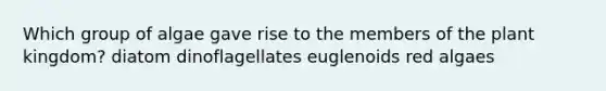 Which group of algae gave rise to the members of the plant kingdom? diatom dinoflagellates euglenoids red algaes