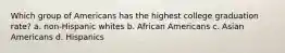 Which group of Americans has the highest college graduation rate? a. non-Hispanic whites b. African Americans c. Asian Americans d. Hispanics