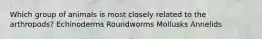 Which group of animals is most closely related to the arthropods? Echinoderms Roundworms Mollusks Annelids