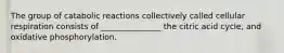 The group of catabolic reactions collectively called cellular respiration consists of _______________ the citric acid cycle, and oxidative phosphorylation.